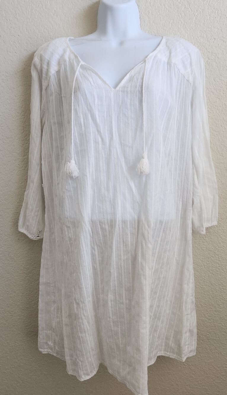 Merona White 3/4 Sleeves Swim Cover Up Large Tassel Tie Front Lightweight Soft